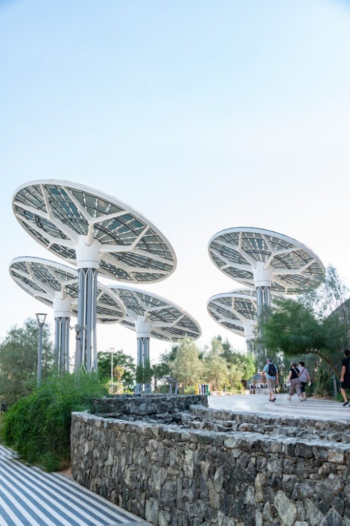 Explore innovative solar tree design at Dubai's Terra Pavilion.